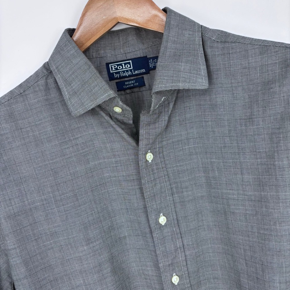 Polo Ralph Lauren Glen Plaid Regent Dress Shirt Mens 17.5 32/33 Gray *FLAW